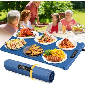 Food Warming Mat,Upgrade Fast Full-Surface Heating Mat, Electric Warming Tray with 6 Temperature and 6HoursTimer, Portable Rollable Food Warmer Perfect For Parties Buffet and Home Dinners (Blue)