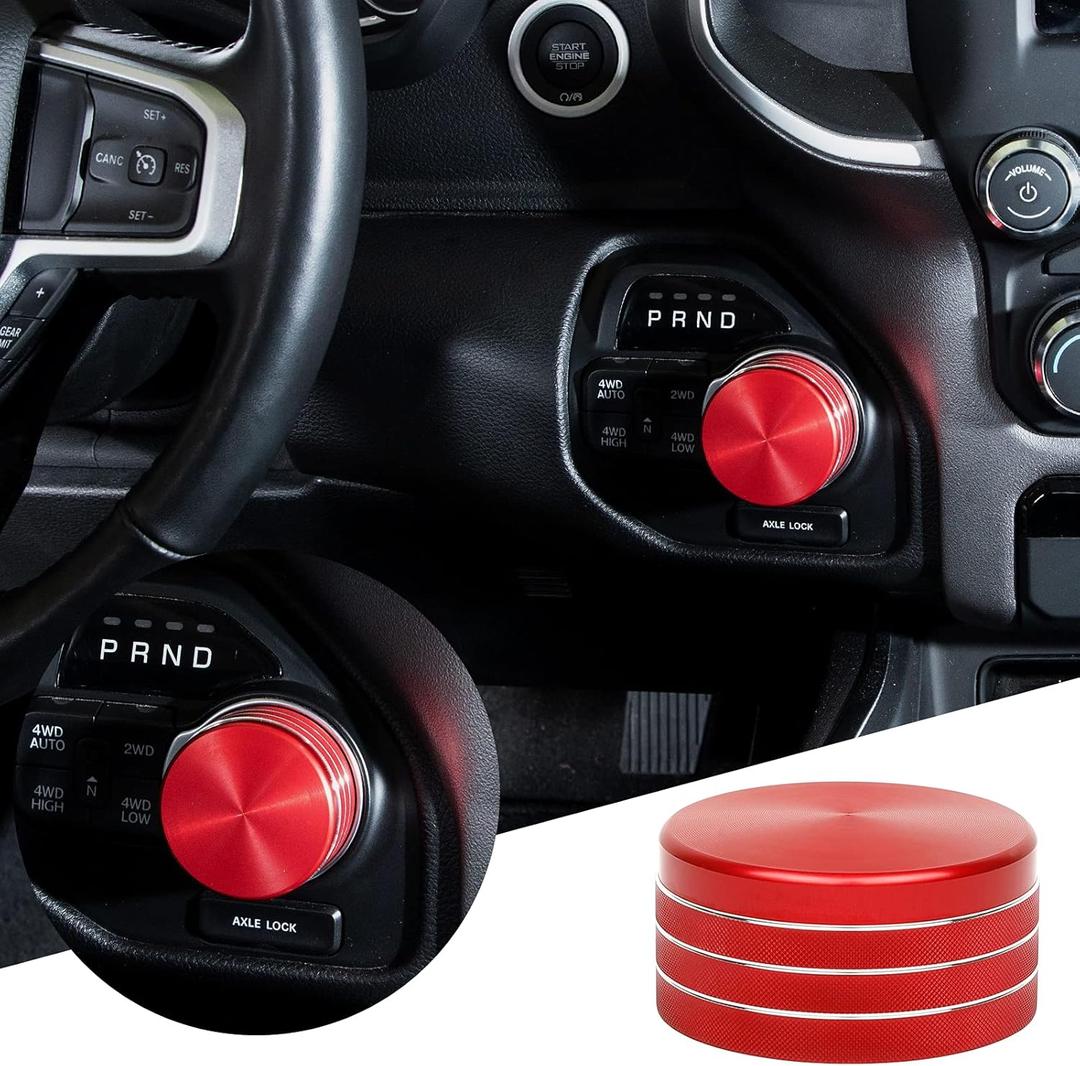 JWWY Gear Shift Shifter Switch Knob Transmission Gear Lever Gearstick Selector Knob Cover Trim for Dodge 2018-2025+ Dodge RAM 1500 Interior Accessories Special Editions, Red Aluminum Alloy