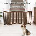 ZJSF Foldable Freestanding Indoor Dog Gate for House Wood Long Pet Gates Dog Fence for Stairs Puppy Gates for Hallways, Puppy Gate,Support Feet Included, Brown, 24 "Height-4 Panels