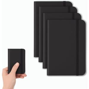 4 Pack Pocket Notebook Small Notebook, 3" x 4.4" Journal Notebook Hardcover with Thick Lined Paper, 200 Pages Leather Cover Mini Journal Notepad (Black)