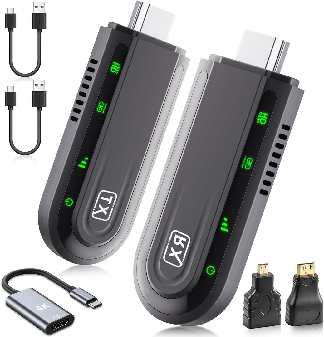 Dnogjo Wireless HDMI Transmitter and Receiver 4K, Plug & Play 2.4G/5G Portable Wireless HDMI Extender Kit, 1080P/60Hz for Video and Audio Streaming to Monitor from TV Box/PC/Laptop/Projector (Black)