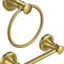 RUMOSE Toilet Paper Holder and Hand Towel Ring Brushed Gold Wall Mount Bathroom Hardware Accessories 2 PCS Set Flexible Pivoting Toilet Tissue Roll Holder and Towel Hanger, Stainless Steel