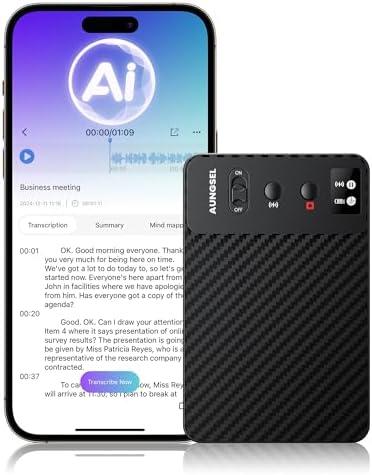 AI Voice Recorder, Free Transcribe & Summarize AI Audio Recorder, Support 121 Languages, 64GB Memory, Wireless Charging, App/ Web Control, Digital Recorder for Lectures, Meetings, Calls, Black