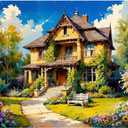 House Landscape Paint by Numbers Kit for Adults - DIY Victorian Garden Home Painting on Canvas, Acrylic Paint Set, Suitable for Beginners, Art for Home Decoration or Gifts(16X20IN Framed)