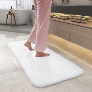 Color&Geometry Long Bathroom Rugs Runner 24x43, Extra Large- Upgrade Your Bathroom with Soft Thick White Bath Mat- Plush, Non Slip, Absorbent, Washable Microfiber Bath Runner Rug for Shower/Tub