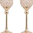 Vidisan Gold Crystal Tealight Candle Holders, Set of 2,Pillar Candle Holders Table Centerpieces for, Wedding, Home DecorParty Housewarming Gift (Gold11.8"&11.8")