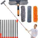 20 ft+ Reach Squeegee Window Cleaner Duster 2 in 1 Rotatable Window Cleaning Tool Kit with 3-14 ft Extension Pole, Window Washing Equipment for Indoor Outdoor Window Car Glass - 3 Pads