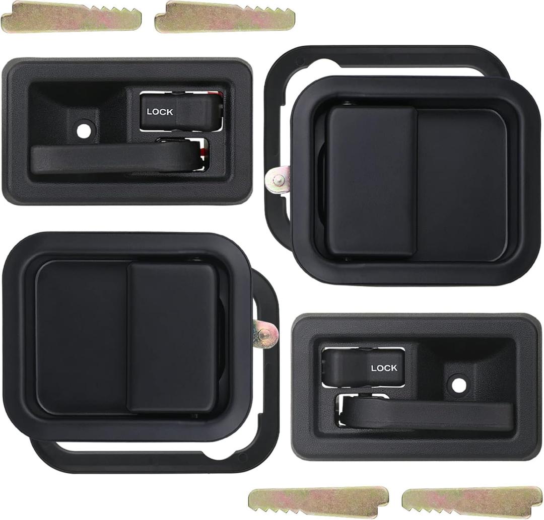 APPERFiT Exterior & Interior Door Handles w/Keepers Compatible with Jeep Wrangler YJ TJ 1991-2006 with Full Doors Replaces 55176382AE 55176383AE 55176477AB 55176476AB