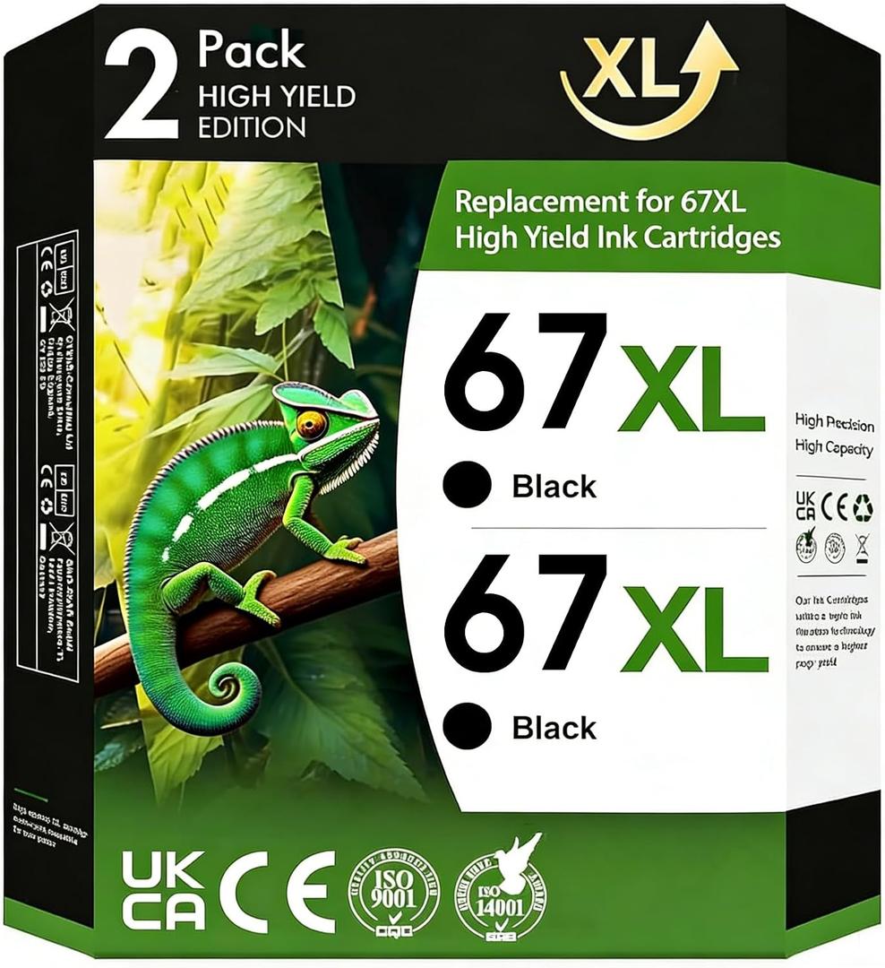 67XL Ink Cartridges Black Combo Pack Compatible for hp Ink 67 Work with DeskJet 2700 2700e 2752e 2755e 4155e 4155 Envy 6400 6055 6055e 6455e Envy Pro 6452 6458 6475 2Pack
