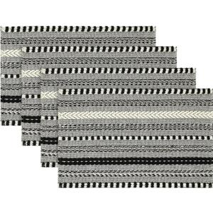 Artoid Mode Black Farmhouse Woven Braided Stripe Placemats Set of 4,12x18 Inch Seasonal Holiday Table Mats Party Kitchen Dining Decoration