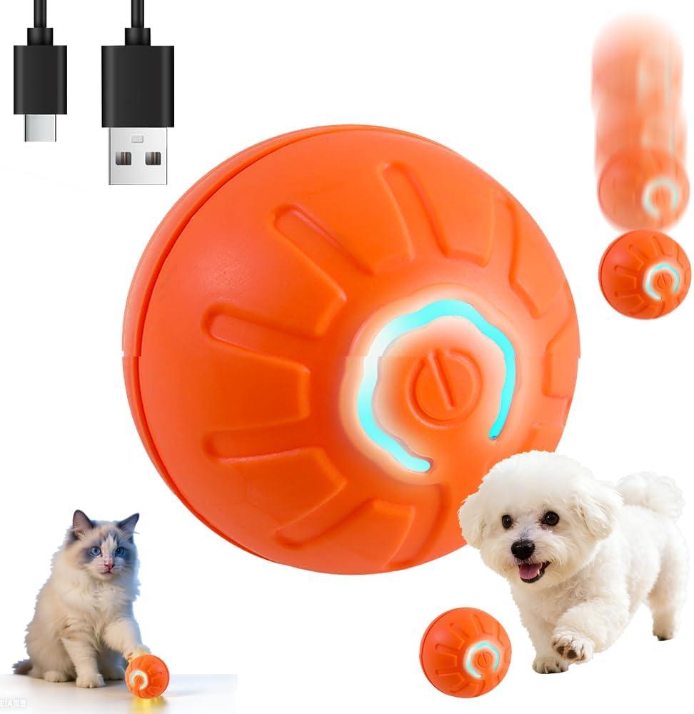 Interactive Self-Moving Pet Toy Ball - Motion-Activated Auto Rolling, Military-Grade Chew Resistant, USB-C Rechargeable for Small Dogs & Cats (Orange, Small) (Orange, Small)
