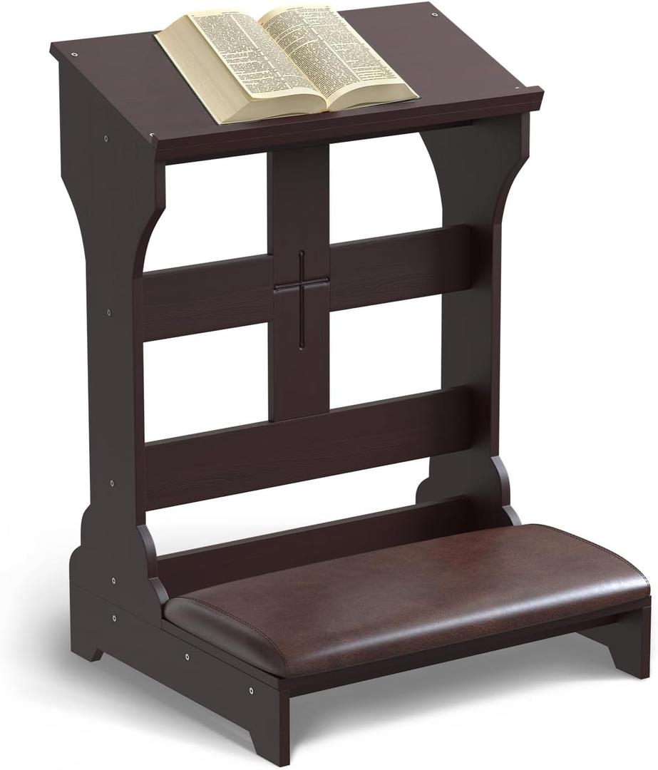 lukar Prayer Kneeler Bench, Wooden Kneelers for Praying with Cushion Pad, Prayer Bench Stool for Kneeling at Home, Kneeling Chair Shelf for Church Prayer Bench Table with Shelf