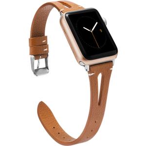 Wearlizer Brown Leather Compatible with Apple Watch Bands 38/40/41/42mm for iWatch SE Women's Men's Special Triangle Hole Straps Cool Replacement for iWatch Series 11 10 9 8 7 6 5 4 3 SE/Ultra 3 (Brown)