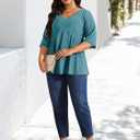 Plus Size Tops for Women 3/4 Lace Sleeve Shirts V Neck Blouses Casual Loose Tunic Tops to Wear with Leggings (XXL)