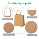 100 pcs Brown Paper Gift Bags with Handles 8x4.5x10 Brown Kraft Paper Bags, Party Favor Bags Sacks, Recyclable Medium Gift Bags with Handles Bulk