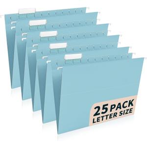 25-Pack Hanging File Folders, Letter Size, Includes 35 Transparent Label Cards & 50 Sticker Labels,1/5-Cut Tabs for Home & Office Organization(Light Blue)