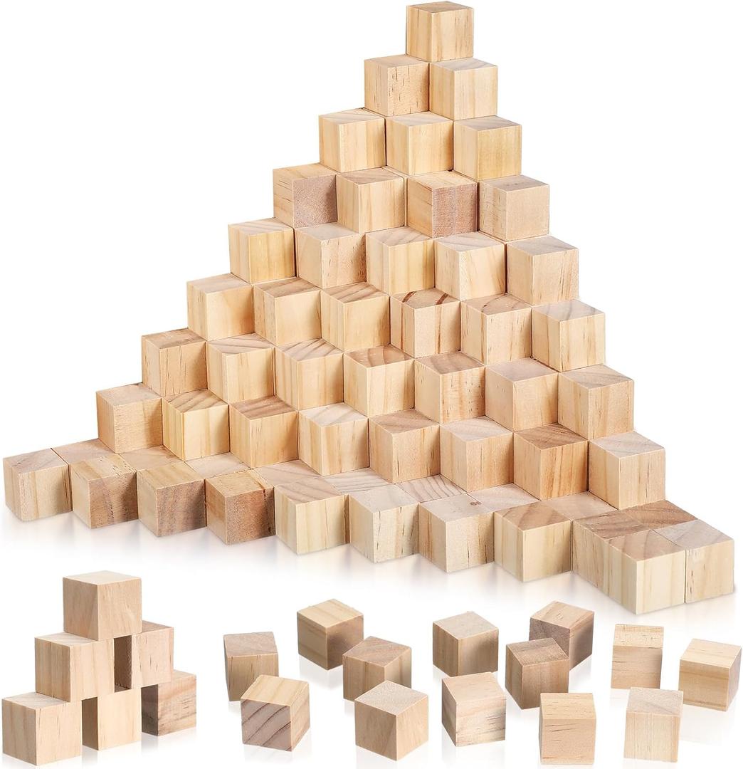 Barydat 100 Pcs 1 in Wooden Cubes, Unfinished Wooden Blocks for Crafting Natural Craft Wood Square Blank Cube for DIY Project Baby Showers