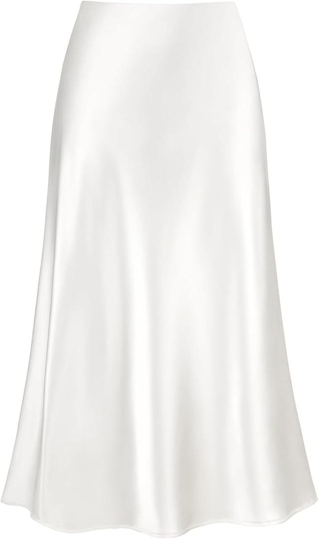 2026 Women's Satin Midi Skirt Elastic High Waisted A Line Spring Summer Flowy Silk Long Skirts for Women Large