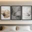 Abstract Floral Wall Art: Minimalist Gold Line Petal Poster Wall Decor, Modern Neutral Botanical Picture Canvas Print Artwork for Living Room, Bedroom, Entryway Home Decoration 12x16in Beige Gray Gold
