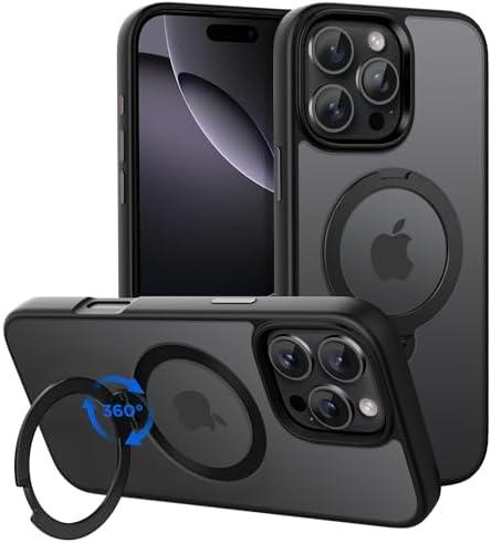CACOE Magnetic Case for iPhone 16 Pro 6.3 inch with 360 Rotatable Ring Stand, Compatible with MagSafe Car Phone Mount, Cases Cover Phone Holder for Desk Meeting/Videos（Matte Black）