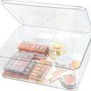 Clear Storage Container Drawer Organzier Dividers,Removable Divided Plastic Storage Bin with Lid, Storage Organizer for Scarves Ties Bras,Clear Dresser Organizers (Large-No Grids)