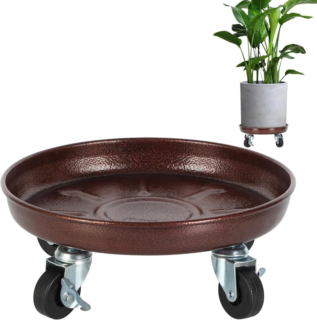 11 Inch Plant Caddy with Wheels Heavy Duty, 260 lbs Capacity, 4 Swivel Casters (2 Locking), Steel Rolling Plant Stand, High-Strength Rust-Proof Steel