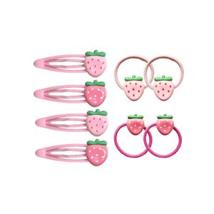 Strawberry Snap Clips Baby Girls Fruit Hair Bow Clips Strawberry Hair Ring Tie BBW24 (Set-D)