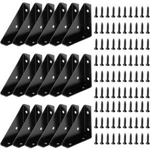 Corner Brace Brackets,18Pcs 66mm x 66mm Corner Braces for Wood, Metal Corner Brackets, Triangle Shelf Bracket, Black Angle Bracket, Corner Desk Connector for Bed, Table, Cabinet (Large)