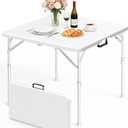 34" Square Folding Table with Built in Handle & Steel Legs, Heavy Duty Portable Card Table, Foldable Tables Perfect for Party, Dining, Wedding, Events, Picnic Indoor, Outdoor, Camping, Utility (White)