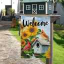 DLZDN Welcome Sunflower Cardinal Garden Flag 1218 Inch Double Side Vertical Burlap Farmhouse Yard Flag Spring Summer Seasonal Outdoor House Decoration