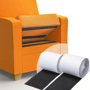 4 Inch x 16.5 Feet Black Heavy Duty Hook and Loop Tape Adhesive, Keep Couch Cushions from Sliding, Non Slip Rug Gripper and Strips with Adhesive. Prevent Patio Cushions, Carpets, Mattresses Sliding