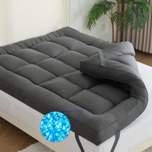 WhatsBedding 5 Inch Memory Foam Mattress Topper Queen Size, Filled with Shredded Foam & Goose Feather, 100% Cotton Cover Feather Bed Topper, 4 Layers Design, CertiPUR-US Certified, Grey, 60x80 (Gray)
