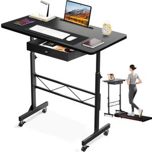 GTRACING Small Standing Desk Adjustable Height Small Computer Desk Mobile Portable Rolling Laptop Table with Wheels 32" Computer Workstation Sit Stand Desks Portable Standing Table Treadmill desks (Cf-black)