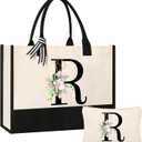 AYGE Personalized Initial Canvas Beach Bag Cosmetic Bags, Tote Bag, Makeup Bag, Gifts for Sister Mom Teacher Bridesmaid Z