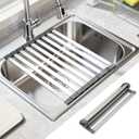 16.5" X 13" Roll Up Dish Drying RackOver The Sink Drying Rack 304 Stainless Steel Foldable Heat-Resistant Dishes Drainer for Kitchen and RV Sink Counter
