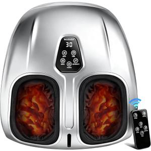 Foot Massager, Shiatsu Foot Massager Machine with Heat & Vibration & Compression for Plantar Fasciitis, Neuropathy - 5 Intensity, 4 Modes, 2 Heat, US Size 11, Relax for Women, Mom, Silver