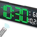 Digital Clock, Digital Wall Clock for Living Room Decor, Desk Alarm Clock for Bedroom, Large Wall Clock with Remote Control, Automatic Brightness Dimmer LED Clock with Date Temperature Week (Green-B)