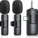 Wireless Lavalier Microphone for iPhone & Android & iPad & Camera - 2 Pack 3 in 1 Mini Microphones with Noise Reduction Lapel Mic for Live Stream Content Creators Podcast