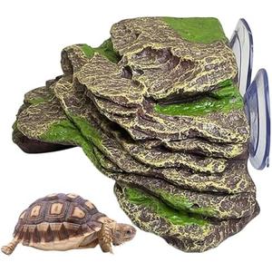 kathson Turtle Basking Platform Floating Turtle Dock Baby Tortoise Climbing Ramp Shale Reptiles Dock Resting Terrace Stone Aquarium Ornament for Frogs Newts (Green Size:7.1”Lx6.3”Wx2.7”H)