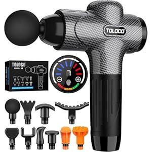 TOLOCO Massage Gun, Upgrade Deep Tissue Back Massager with 10 Replacement Heads, Percussion Massage Guns for Athletes for Pain Relief, Super Quiet Electric Massager for Valentine Gift, Carbon