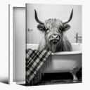 Black and white highland cow bathroom funny canvas wall art for living room farmhouse posters prints vintage modern wall art decor bedroom poster print Framed16x24inch (16x24inchFramed)