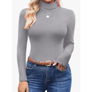 Ekouaer Women's Turtleneck Shirts Ribbed Pullover Sweater Long Sleeves Tops Midweight Thermal Underwear Blouse, Size L