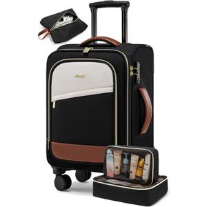 LOVEVOOK 4 Pcs Carry On Luggage 22x14x9 Airline Approved, 20 Inch Carry On Suitcases with Wheels, Softside Rolling Suitcase for Women Men, with TSA Lock Weekender Travel Luggage (Black-white-brown)