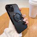 Compatible with iPhone 14 Plus Magnetic Clear Case,Luxury Plating Bling Transparent Shockproof MagSafe Case with Full Camera Lens Protector for iPhone 14 Plus Women Girl Men-Black