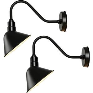 8 Inch Gooseneck Barn Sign Lights Outdoor, Black and White Angle Shade Outdoor Sign Lighting Fixture, Vintage Antique Farmhouse Style for Store Restaurant Porch Garage (8" Diameter, 2 PCS)