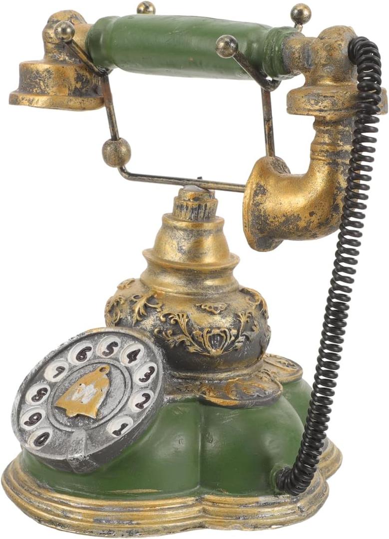 PRETYZOOM Vintage Telephone Ornaments - Retro Corded Phone Decor for Home Office or Living Room Multi-Functional Resin Craft 19X18Cm