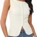 MakeMeChic Womens Vest Top Trendy Button Up Tank Tops Asymmetrical Y2k Going Out Top (White, XS)