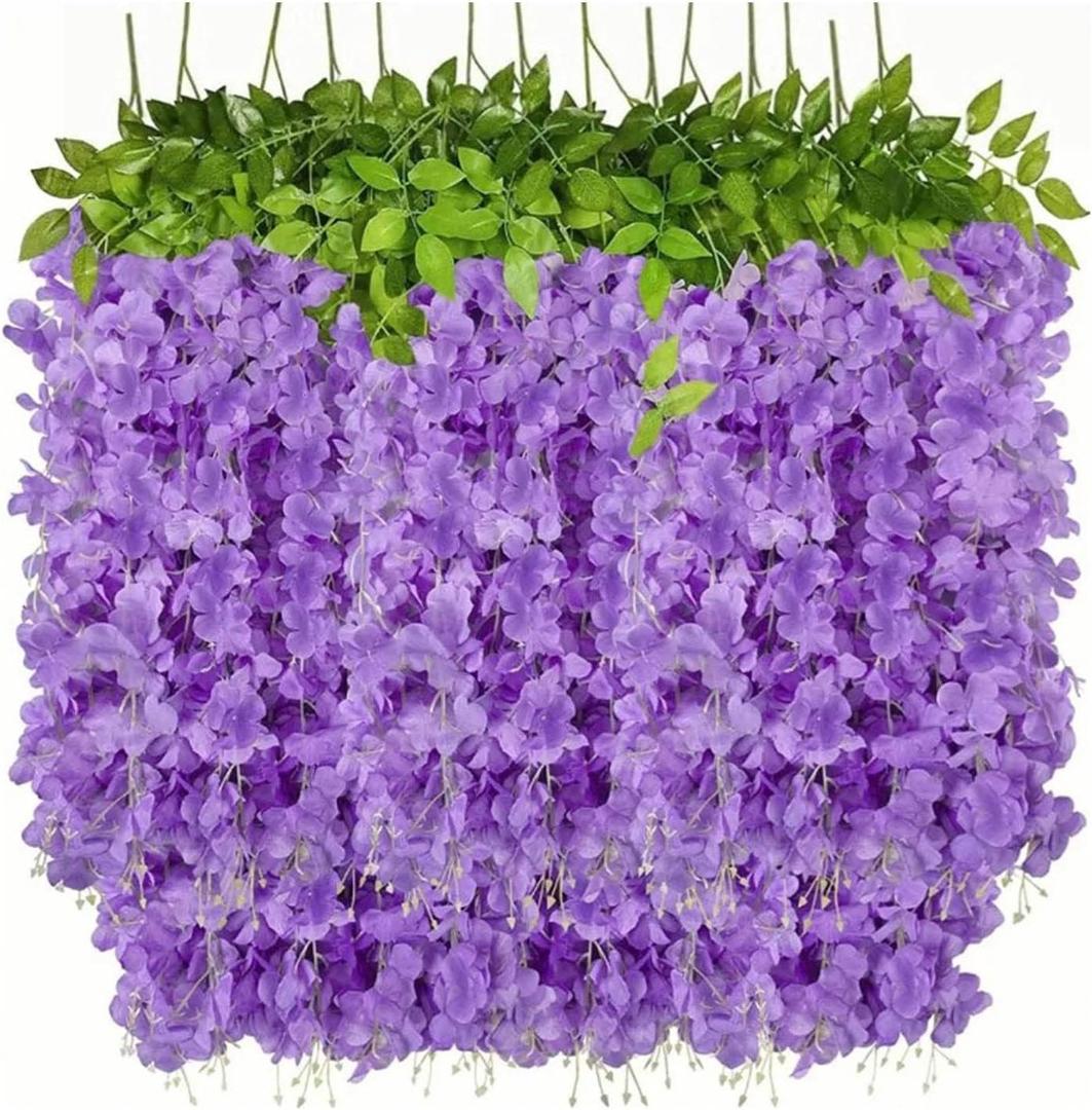 belupai 14pcs Artificial Silk Wisteria Vine Rattan Branch, Silk Wisteria Flower Bean Flower Vine Simulated Wisteria Cutting Wedding Party Home Garden Floral Decor