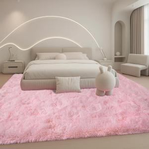 8x10 Area Rugs Living Room, Pink Large Plush Fluffy Bedroom Carpet, Non-Slip Upgraded Indoor Thick Soft Rug, Modern Plush Carpet Suitable for Kids Home Decor Aesthetics Dorm.