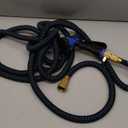 J&B XpandaHose 75ft Expandable Garden Hose with Holder - Heavy Duty Superior Strength 3750D - 4 -Layer Latex Core - Extra Strong Brass Connectors and 10 Spray Nozzle w/Storage Bag (Blue 75)